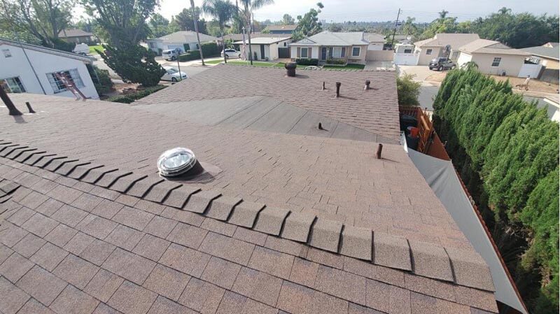 Aerial view of a customer's asphalt shingle roof