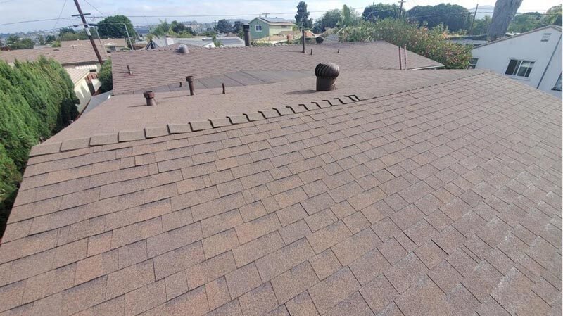 Aerial view of a customer's asphalt shingle roof